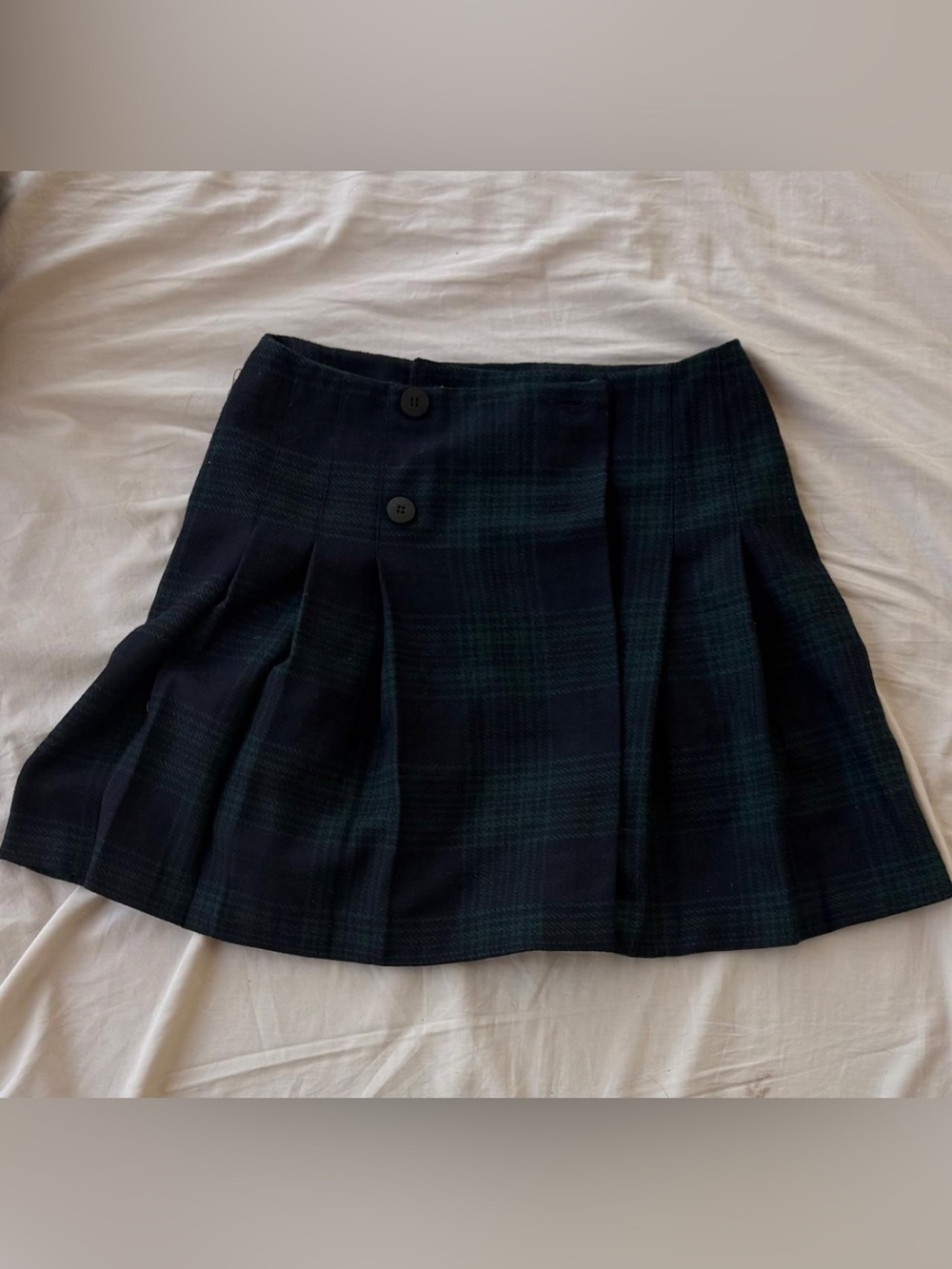 The Limited Navy and Green Plaid Wool Pleated Wrap Mini Skirt
